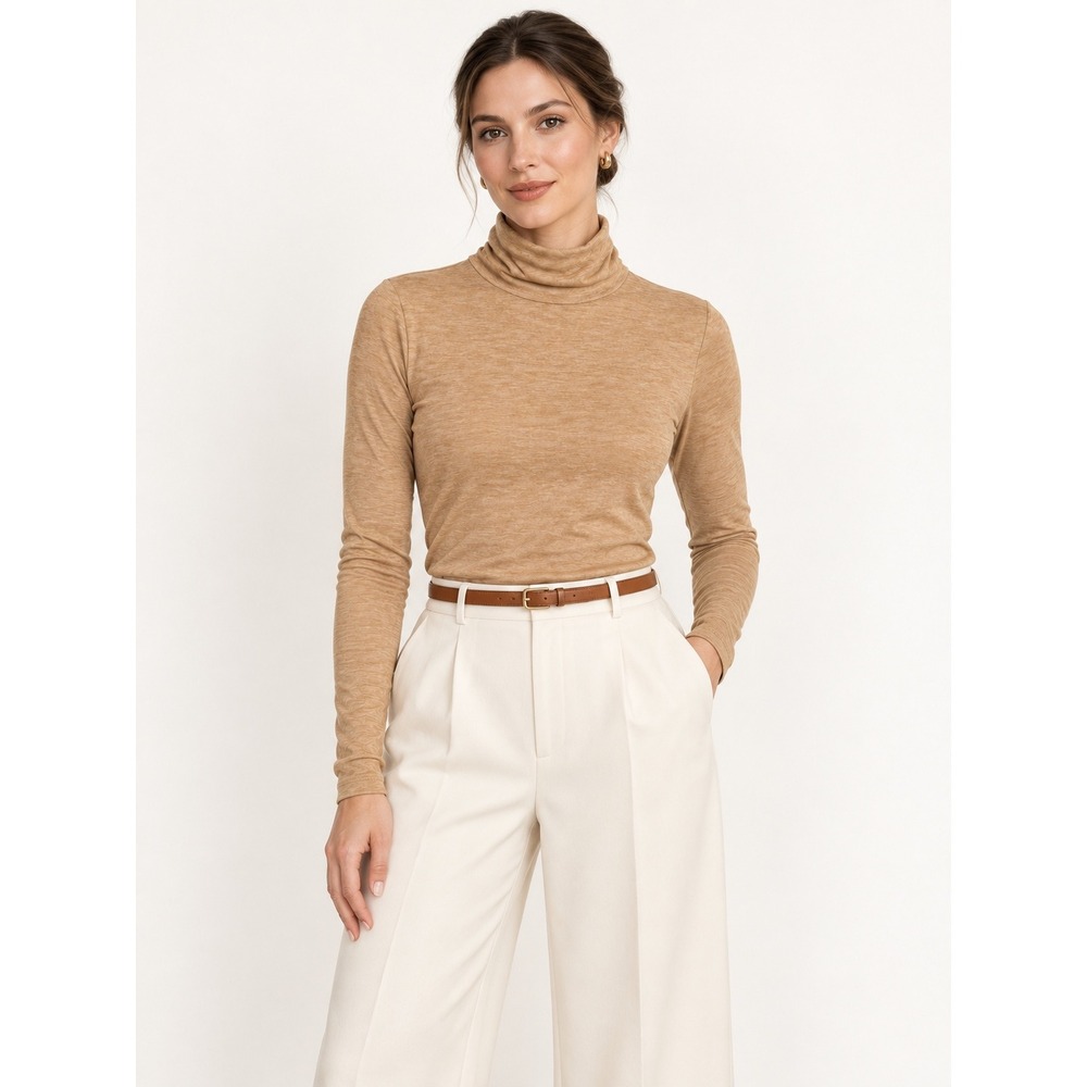 Banana Republic The Signature Tee Turtleneck Top Camel Tan Heather Size M NEW